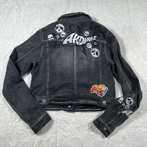 Vintage Y2K Akademiks Black Denim Women’s Jean Button Patch Jacket